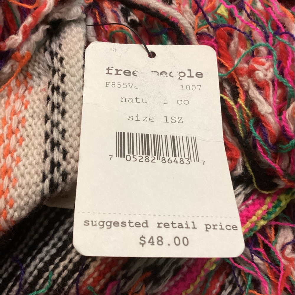 Free People Multi Color Fringe Scarf~Bright Colors~Hill tribe/Mayan -NWT - Picture 4 of 4